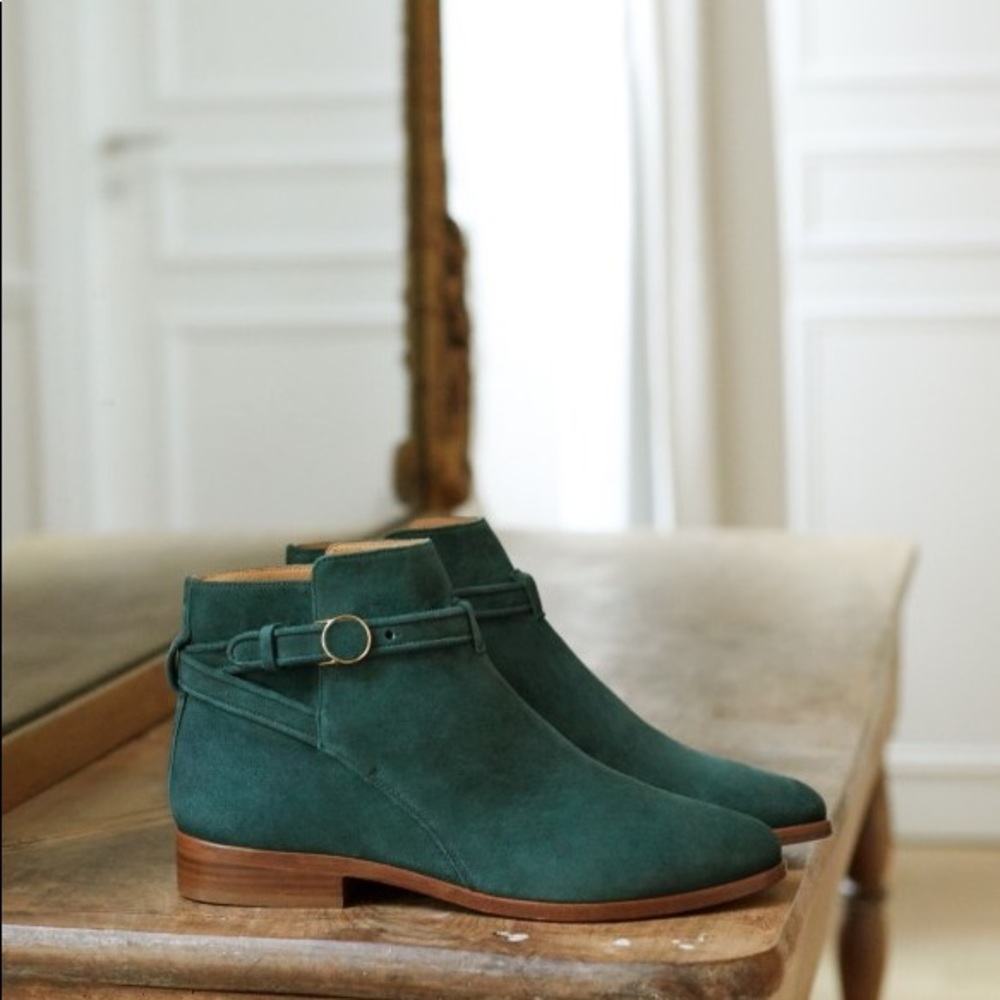 Sézane Low Tristan Boots - green leather 38/ 7.5